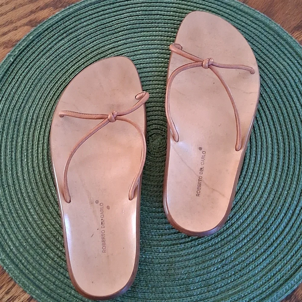 Roberto Del Carlo Tan Leather Minimalist Contemporary Euro Summer Sandals Sz 36